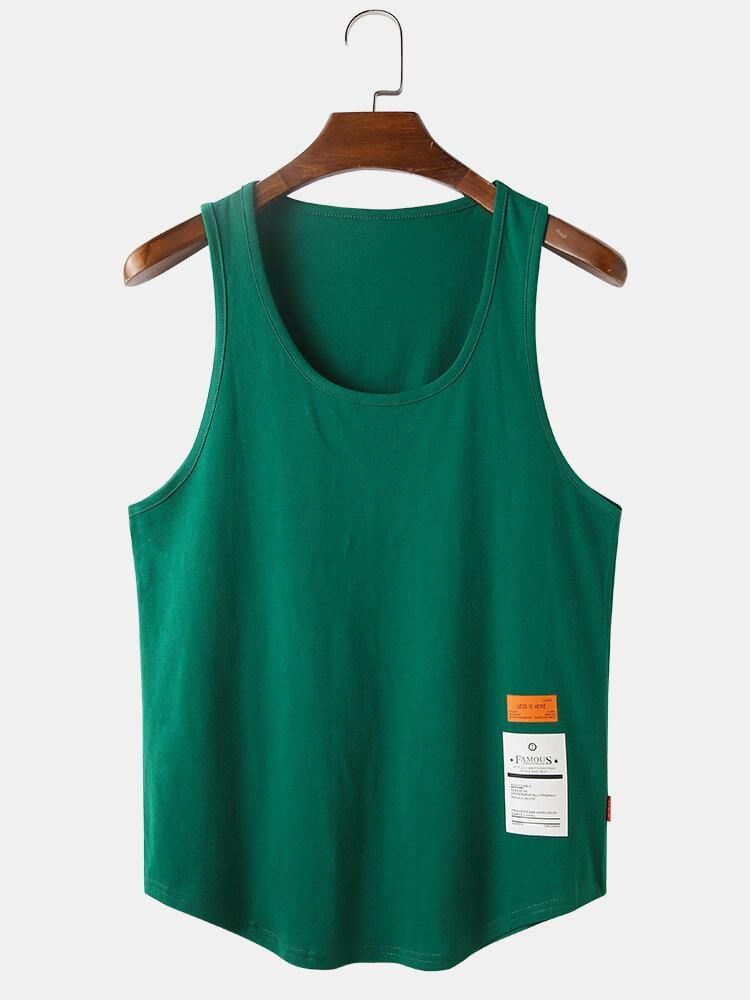 Ensfarget Bomull For Menn Pustende Løse Uformelle Tanktops