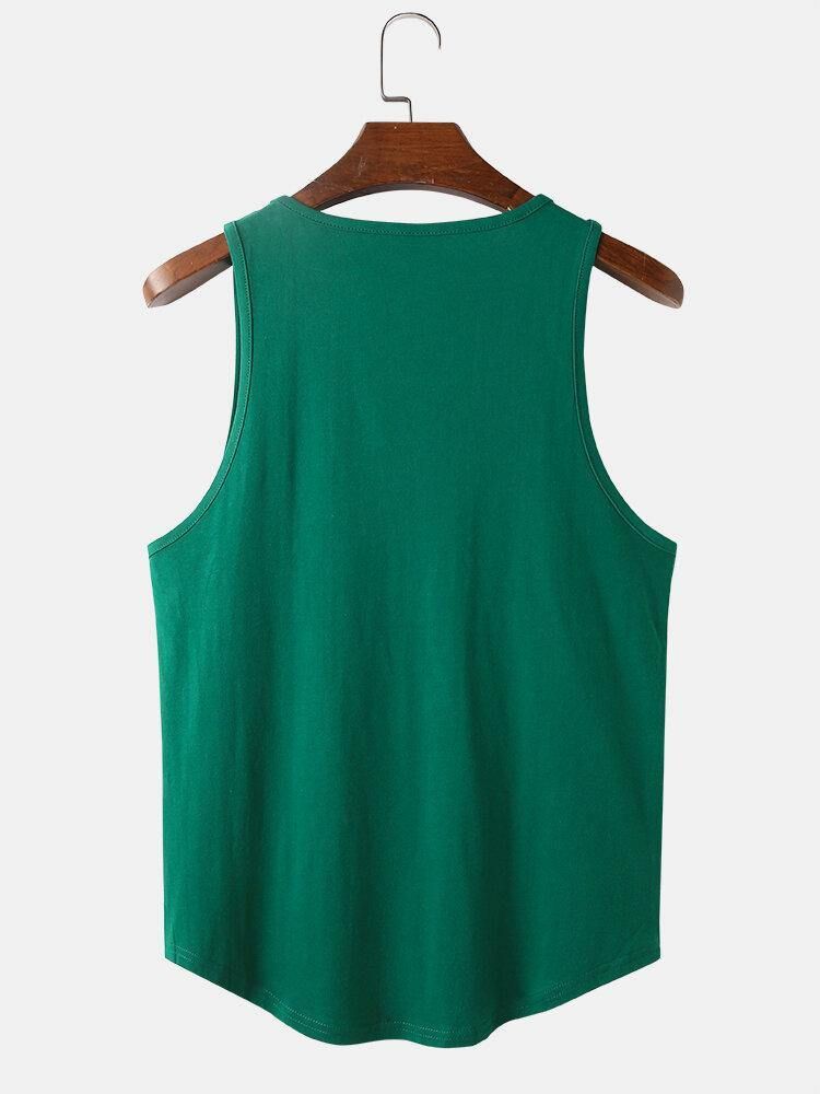 Ensfarget Bomull For Menn Pustende Løse Uformelle Tanktops