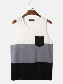 Ermeløs Patchwork Brystlomme Preppy Tanktopp For Menn