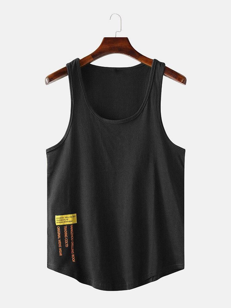 Menn Casual Letter Print Ensfarge Crew Neck Sleeveless Tank Tops