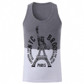 Seobean New York Paris Trykt Herrevest Bomull Sommer Fritid Fitness Jogging Sport Topper