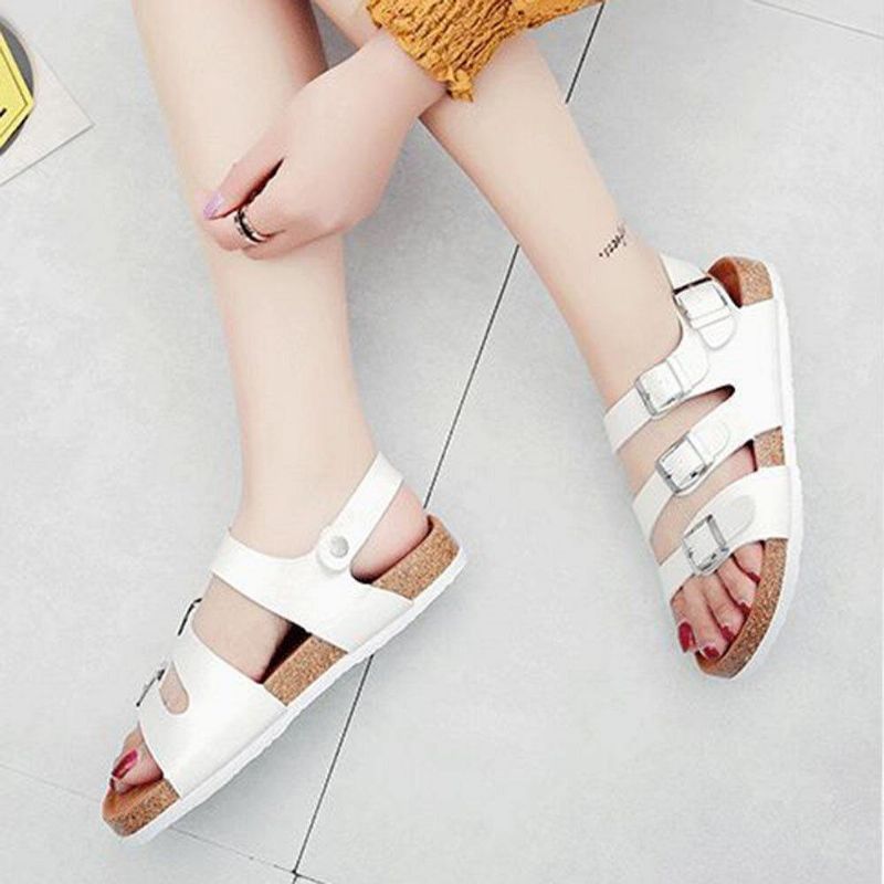 Dame Beach Comfy Triple Spenne Strap Myke Flate Korksandaler