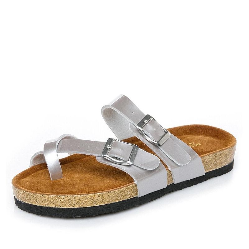 Dame Dobbel Spenne Stropp Comfy Beach Flip Flops Cork Flat Sandaler