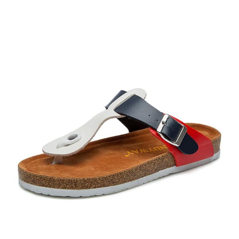 Kvinner Comfy Soft Beach Toe Post Spenne Stropp Slide Flat Flip Flops Cork Sandaler