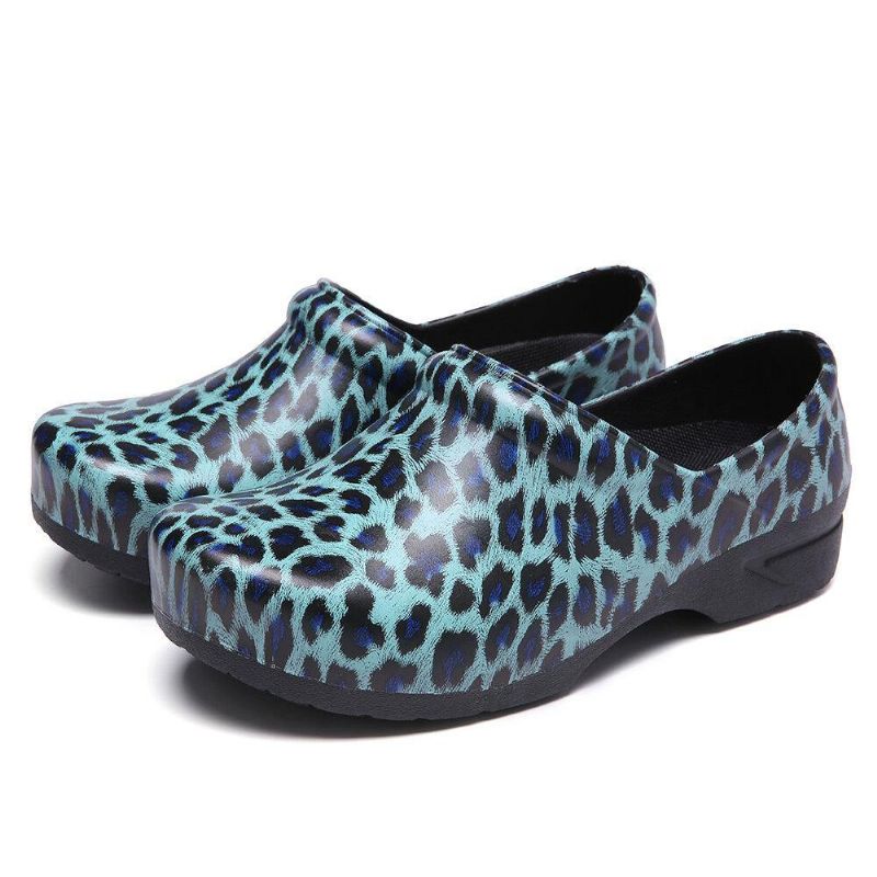 Leopardtrykte Slip-On Flate Sko Vanntette Sklisikre Hagearbeidssko