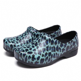 Leopardtrykte Slip-On Flate Sko Vanntette Sklisikre Hagearbeidssko