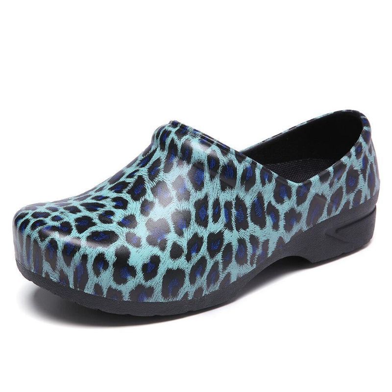 Leopardtrykte Slip-On Flate Sko Vanntette Sklisikre Hagearbeidssko