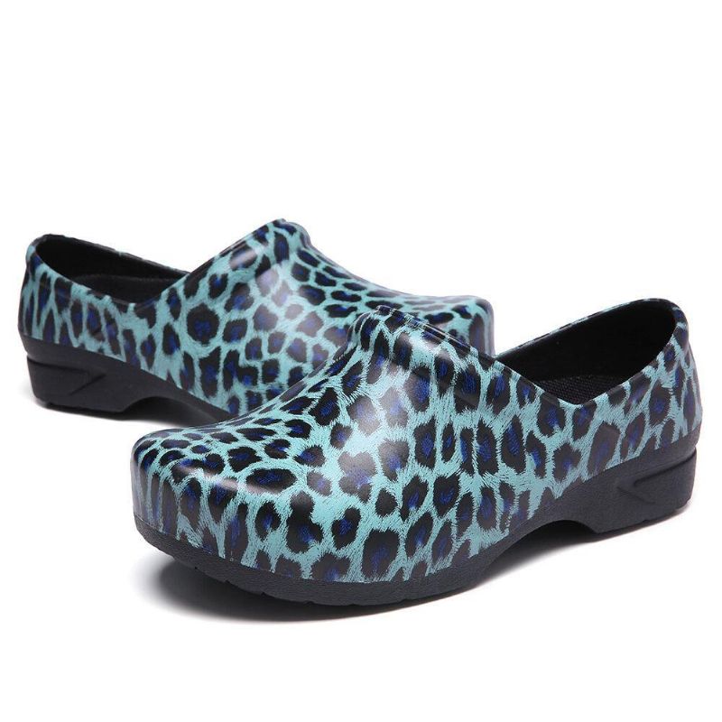 Leopardtrykte Slip-On Flate Sko Vanntette Sklisikre Hagearbeidssko