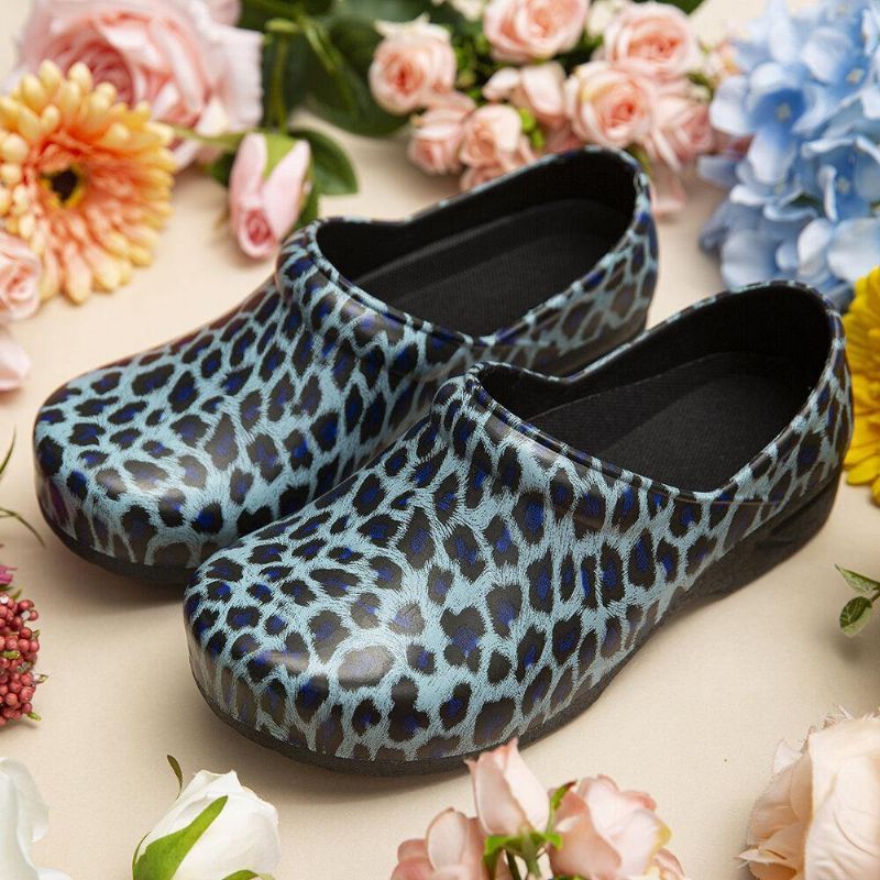 Leopardtrykte Slip-On Flate Sko Vanntette Sklisikre Hagearbeidssko