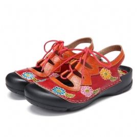 Skinn Blomster Skjøteutskjæring Søm Snøring Slingback Mules Clogs Flat Sandaler