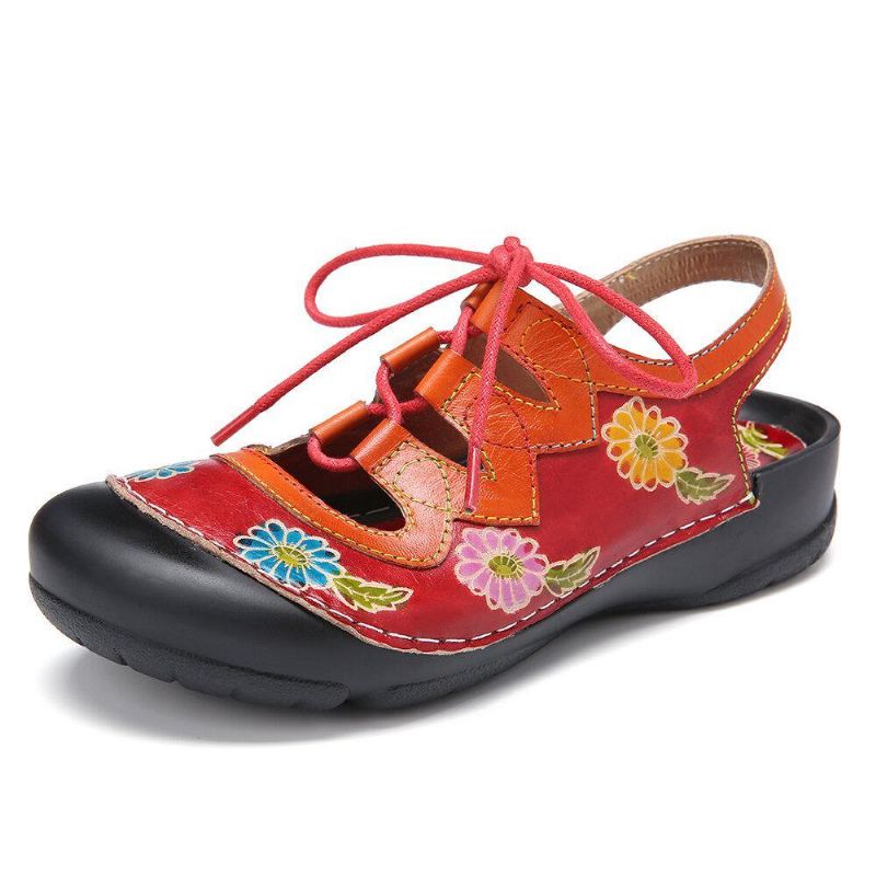 Skinn Blomster Skjøteutskjæring Søm Snøring Slingback Mules Clogs Flat Sandaler