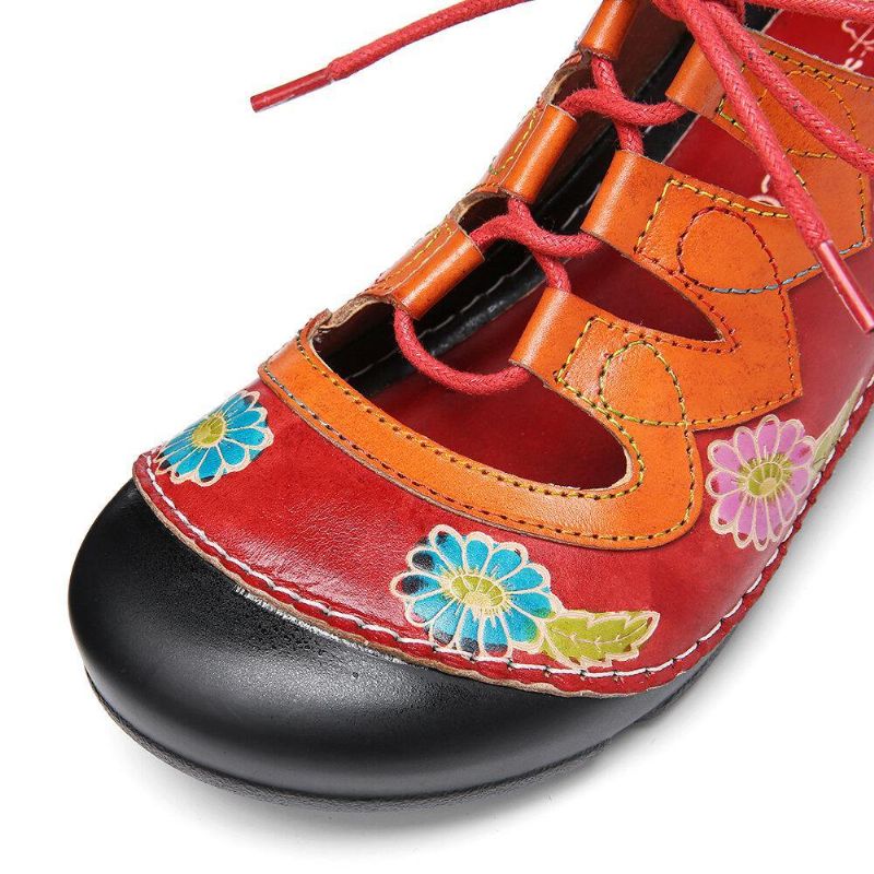 Skinn Blomster Skjøteutskjæring Søm Snøring Slingback Mules Clogs Flat Sandaler