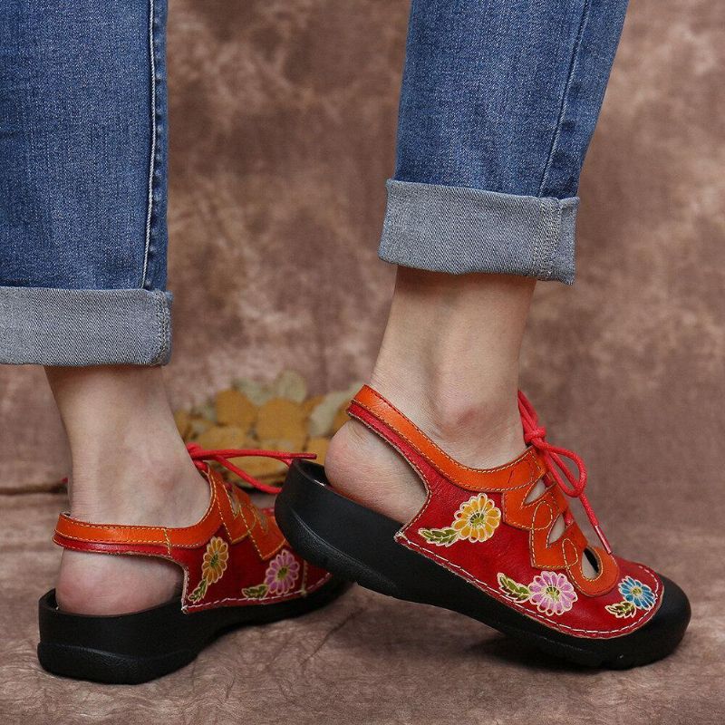 Skinn Blomster Skjøteutskjæring Søm Snøring Slingback Mules Clogs Flat Sandaler