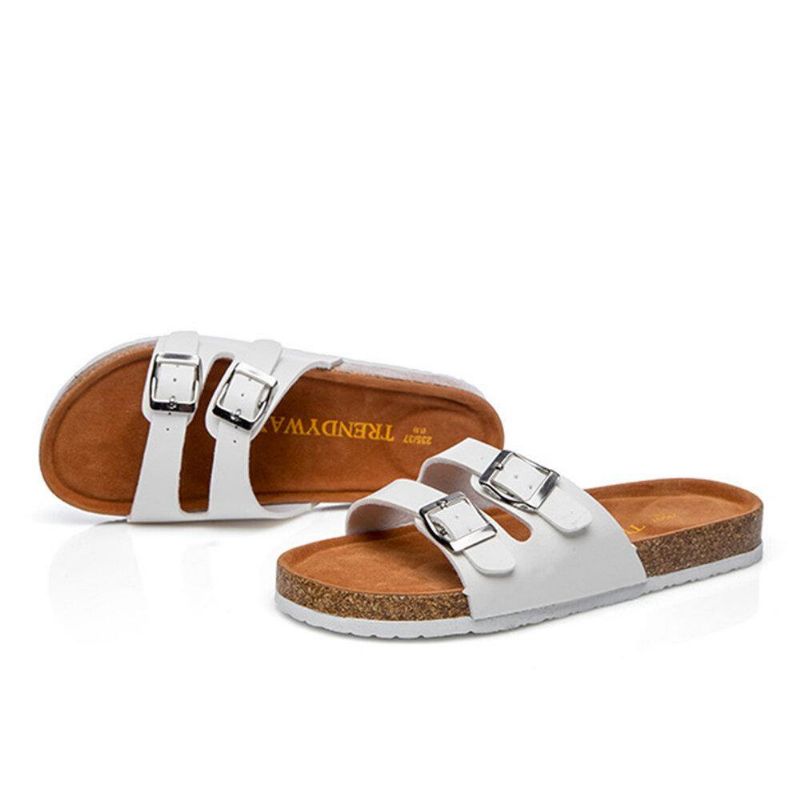 Stor Størrelse Kvinner Strand Casual Dual Spenne Stropp Myk Flat Cork Sandaler