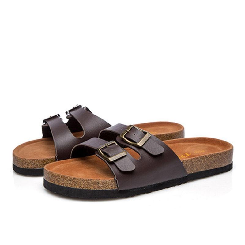 Stor Størrelse Kvinner Strand Casual Dual Spenne Stropp Myk Flat Cork Sandaler