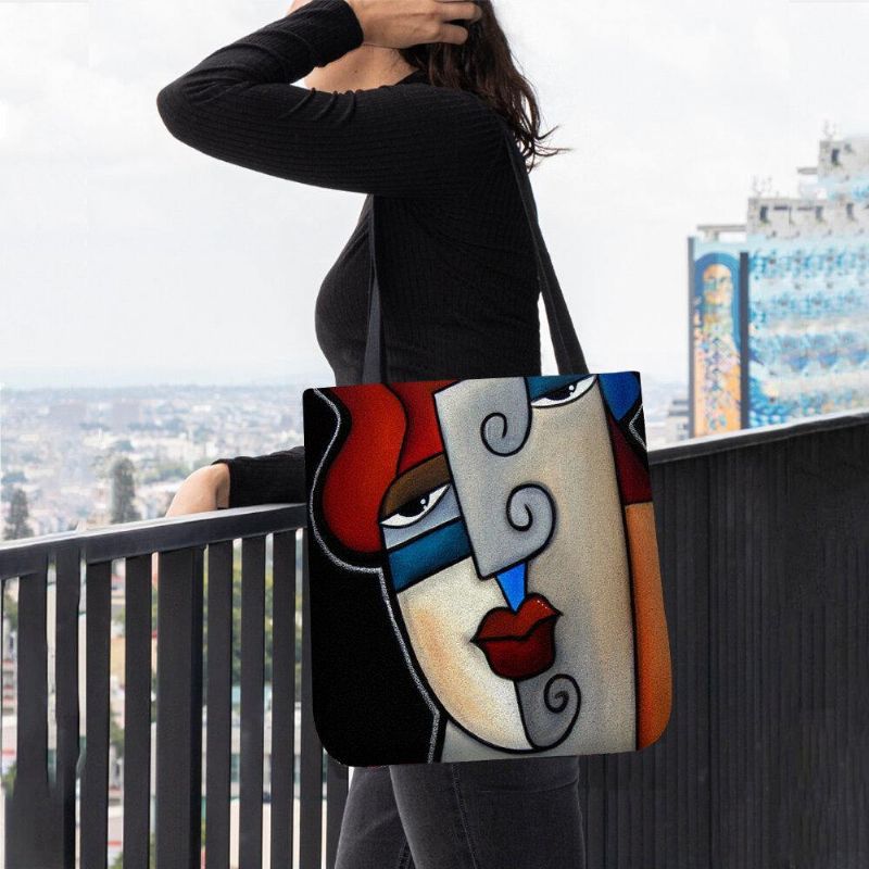 Kvinner Filt Picasso-Stil Flerfarget Tegneseriefigur Trykk Håndveske Skulderveske Tote
