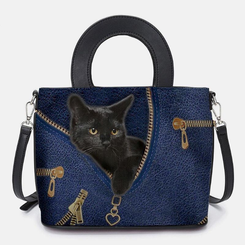 Kvinner I Kunstskinn Tegneserie Svart Kattemønster Multi-Bære Håndveske Crossbody Bag Satchel Bag