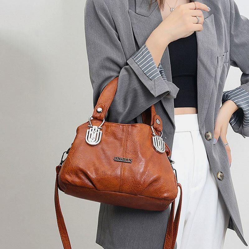 Kvinner Kunstskinn Retro Business Shopping All-Match Stor Kapasitet Multi-Bære Håndveske Tote Crossbody Bag