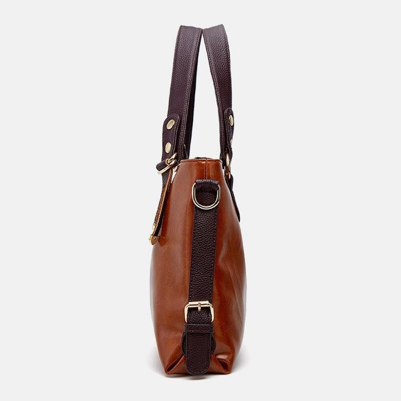 Kvinner Kunstskinn Retro Litchi-Mønster Håndveske Med Stor Kapasitet Skulderveske Crossbody Bag Tote