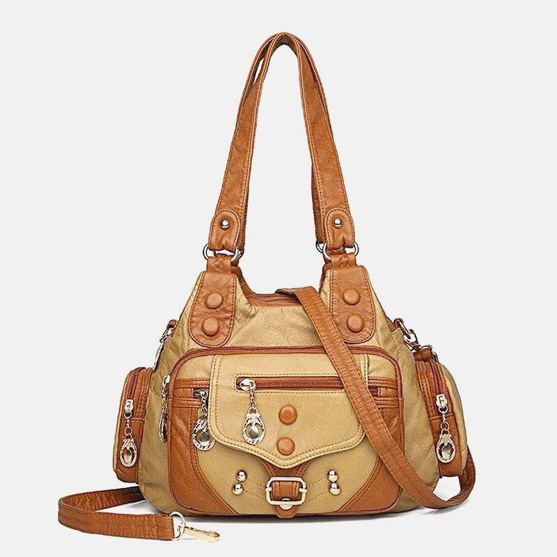 Kvinner Pu-Skinn Stor Kapasitet Multi-Lomme Nagledekorasjon Retro Myk Tøyvesker Crossbody-Vesker