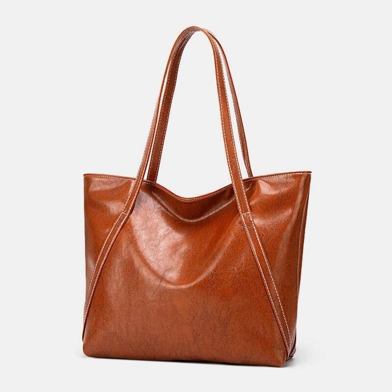 Kvinner Pu-Skinn Våren Vintage Stor Kapasitet Skulderveske Handbag Tote