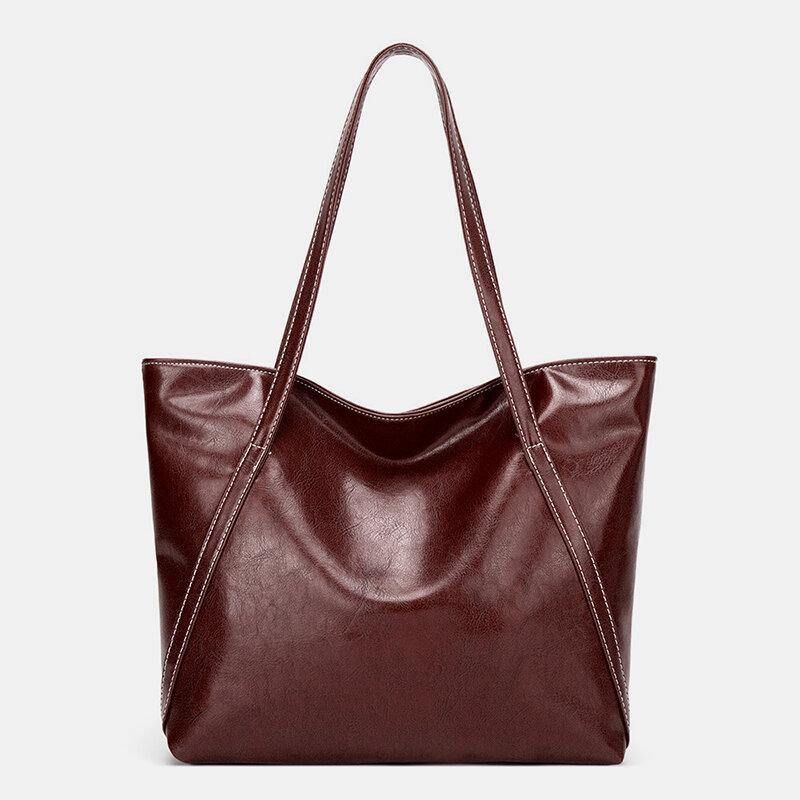 Kvinner Pu-Skinn Våren Vintage Stor Kapasitet Skulderveske Handbag Tote