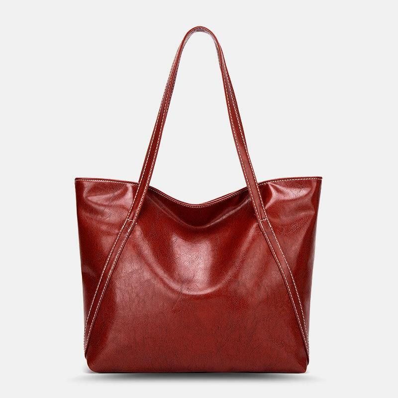 Kvinner Pu-Skinn Våren Vintage Stor Kapasitet Skulderveske Handbag Tote