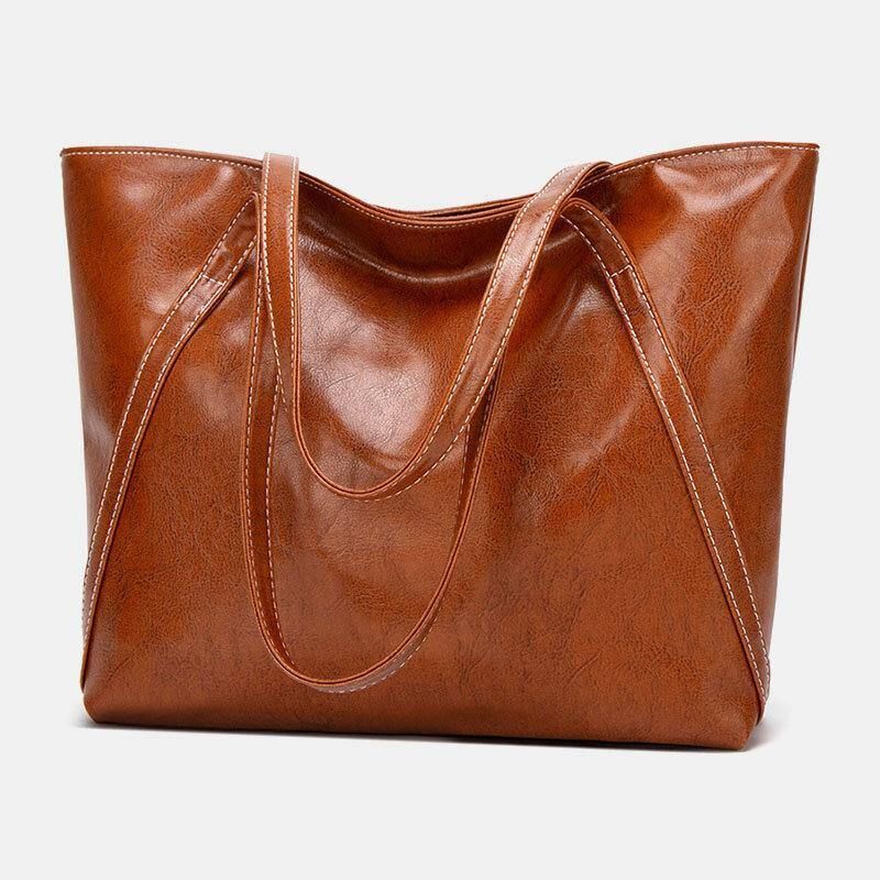 Kvinner Pu-Skinn Våren Vintage Stor Kapasitet Skulderveske Handbag Tote