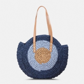 Kvinner Simplicity Stripe Straw Bag Håndvesker Tote Retro Beach Bag