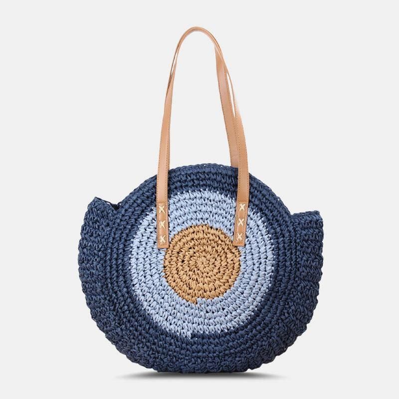 Kvinner Simplicity Stripe Straw Bag Håndvesker Tote Retro Beach Bag