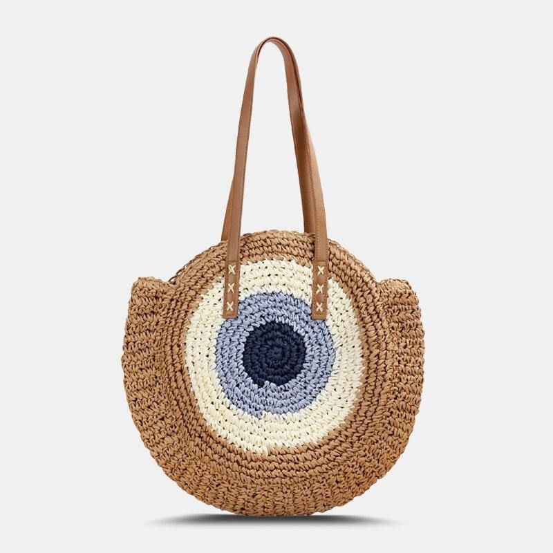 Kvinner Simplicity Stripe Straw Bag Håndvesker Tote Retro Beach Bag