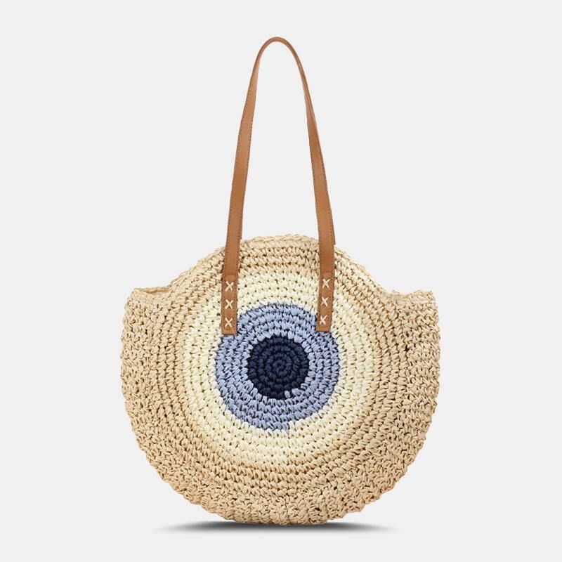 Kvinner Simplicity Stripe Straw Bag Håndvesker Tote Retro Beach Bag