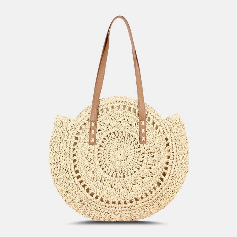 Kvinner Simplicity Stripe Straw Bag Håndvesker Tote Retro Beach Bag