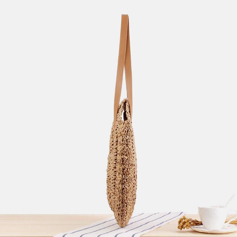 Kvinner Simplicity Stripe Straw Bag Håndvesker Tote Retro Beach Bag