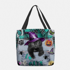 Magisk Hatt I Lerret For Kvinner Tredimensjonal 3D Cute Black Cat Handbag Tote Skulderveske