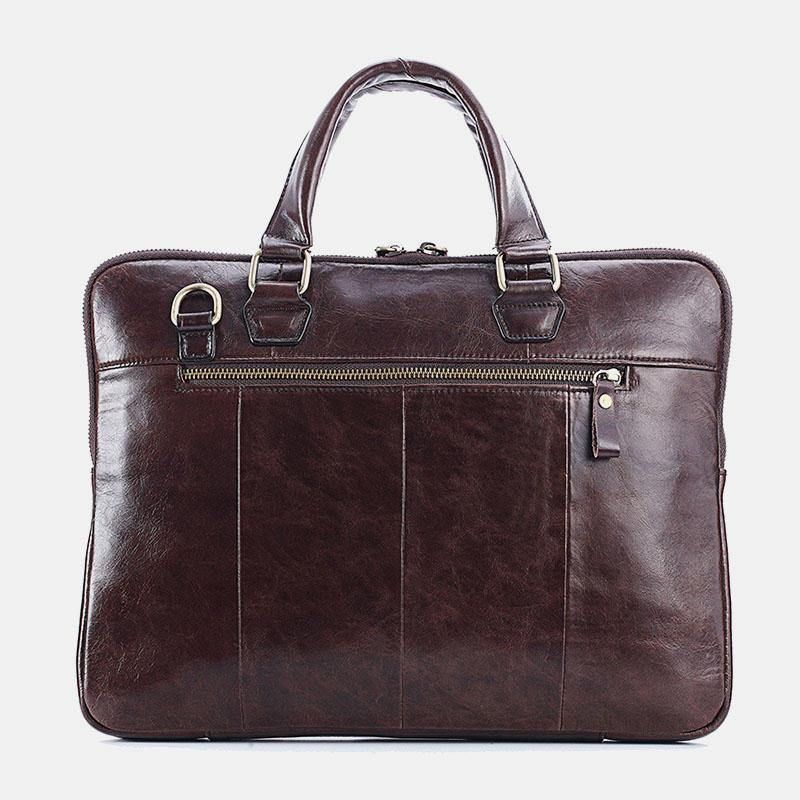 Menn Ekte Skinn Med Stor Kapasitet Business Bag 14-Tommers Computermessenger Bag