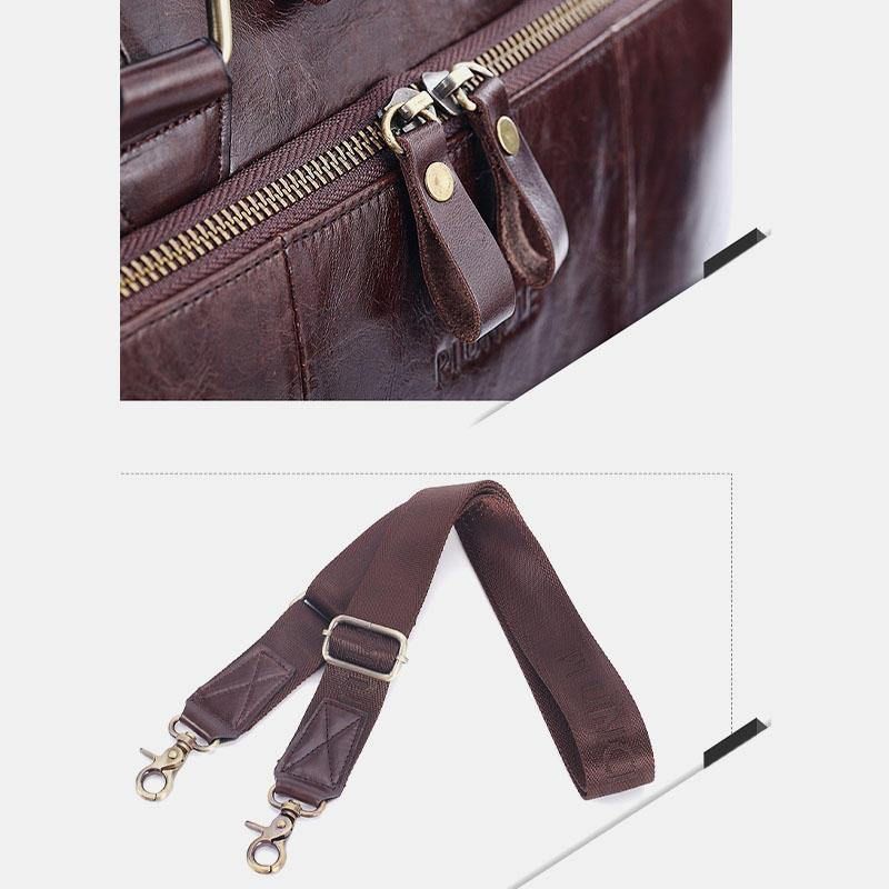 Menn Ekte Skinn Med Stor Kapasitet Business Bag 14-Tommers Computermessenger Bag