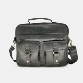 Menn Ekte Skinn Multi-Pocket Håndveske Business Bag Laptop Bag Skulderveske