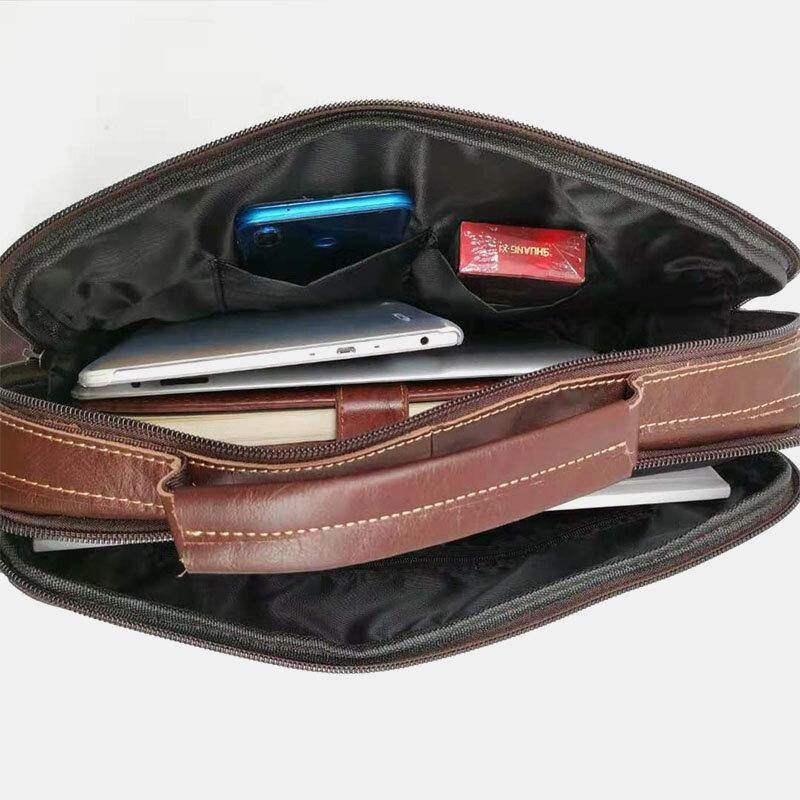 Menn Ekte Skinn Multi-Pocket Håndveske Business Bag Laptop Bag Skulderveske