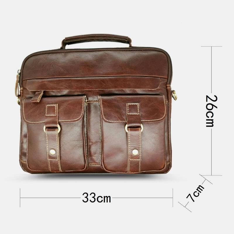 Menn Ekte Skinn Multi-Pocket Håndveske Business Bag Laptop Bag Skulderveske