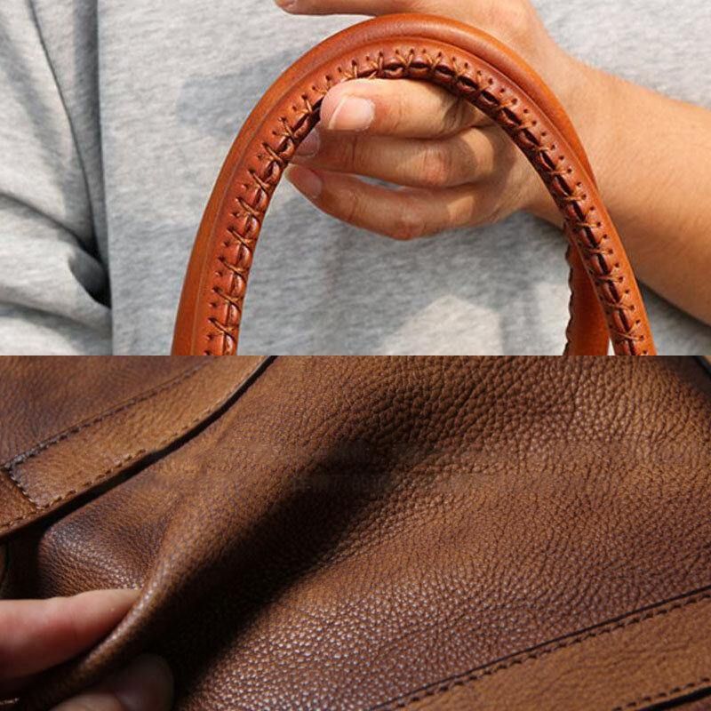 Menn Ekte Skinn Retro Multi-Lomme 15.6 Tommers Bærbar Veske Koffert Business Handbag Crossbody Bag