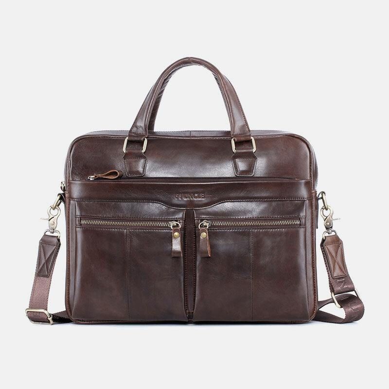 Menn Ekte Skinn Vintage Retro Flerlags Håndveske Business Bag