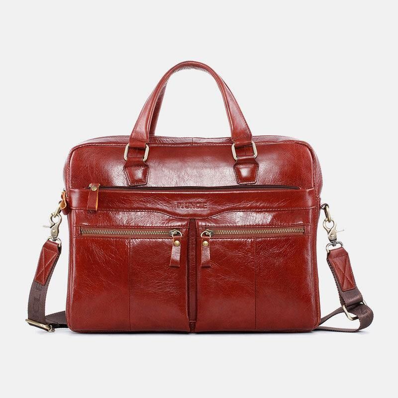 Menn Ekte Skinn Vintage Retro Flerlags Håndveske Business Bag