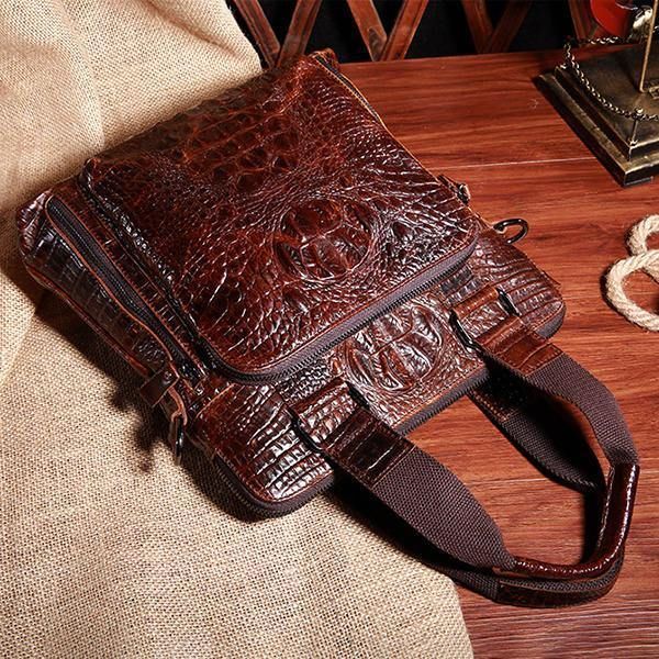 Menn Genuine Leather Alligator Business Bag Handbag