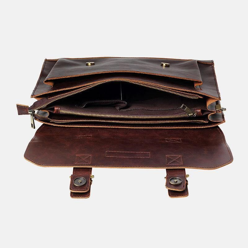 Menn Pu Leather Multi-Pocket Handbag Business Bag Laptop Bag Skulderveske