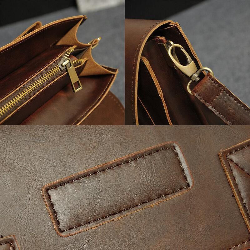 Menn Pu Leather Multi-Pocket Handbag Business Bag Laptop Bag Skulderveske