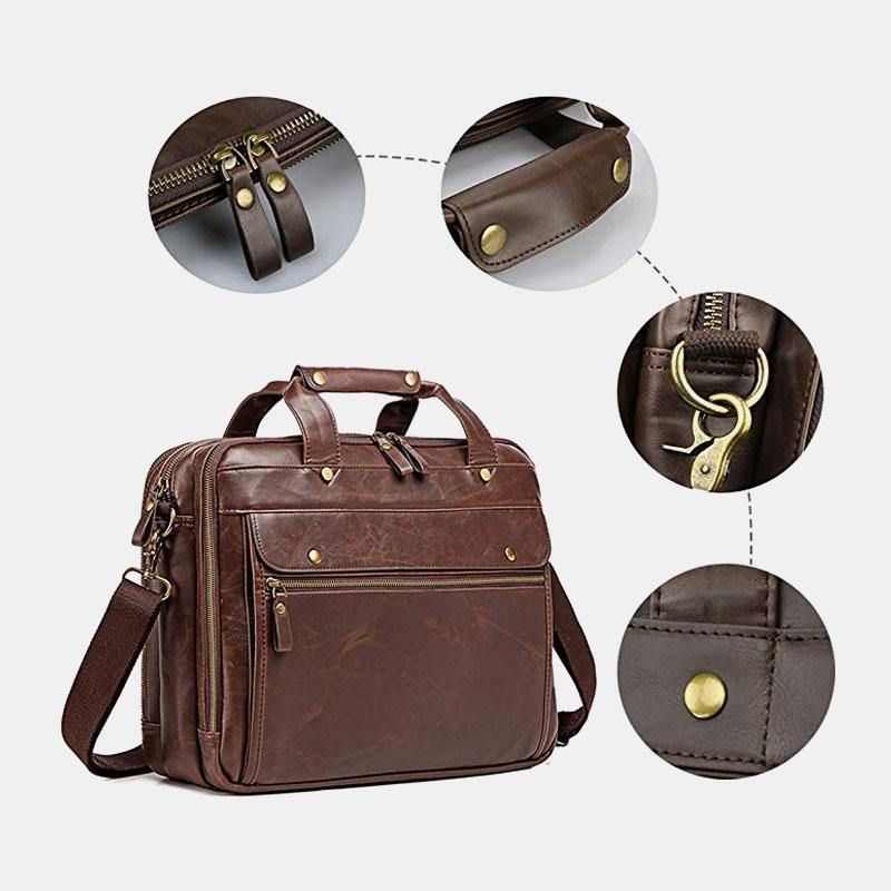 Menn Vintage Multi-Pocket Messenger Bag Håndveske Crossbody Bag For Business