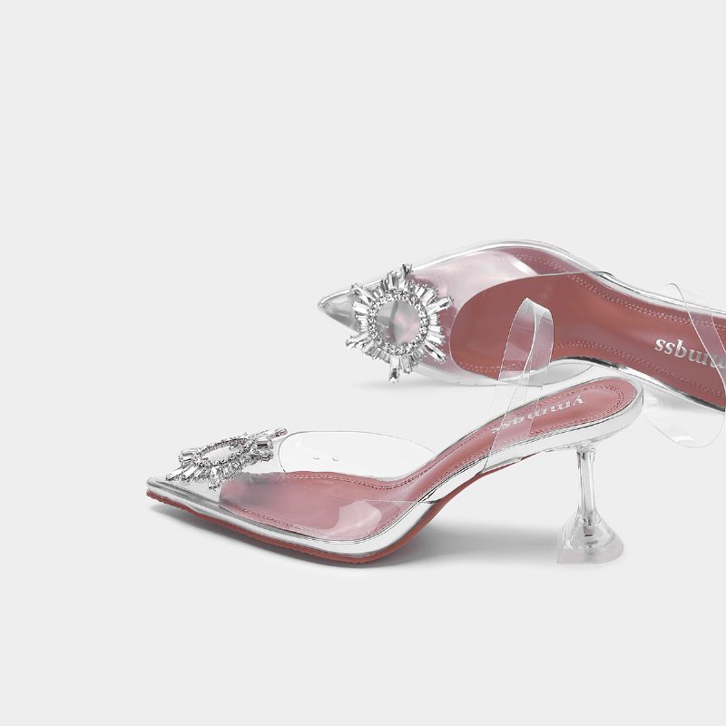 Dame Rhinestone Transparent Slingback Fashion Party Pumps Med Høye Hæler