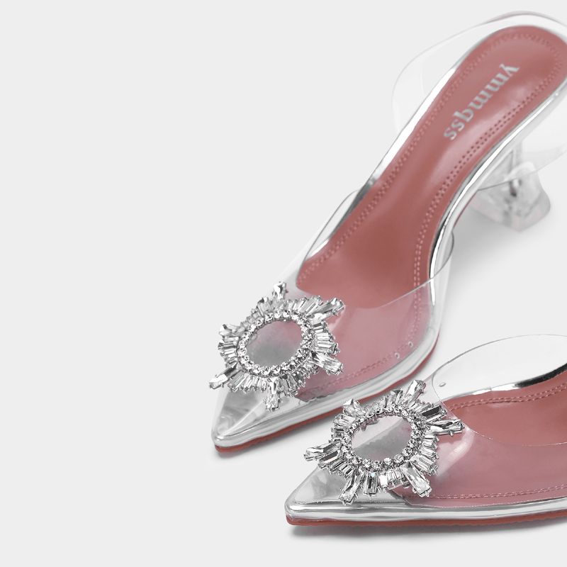 Dame Rhinestone Transparent Slingback Fashion Party Pumps Med Høye Hæler