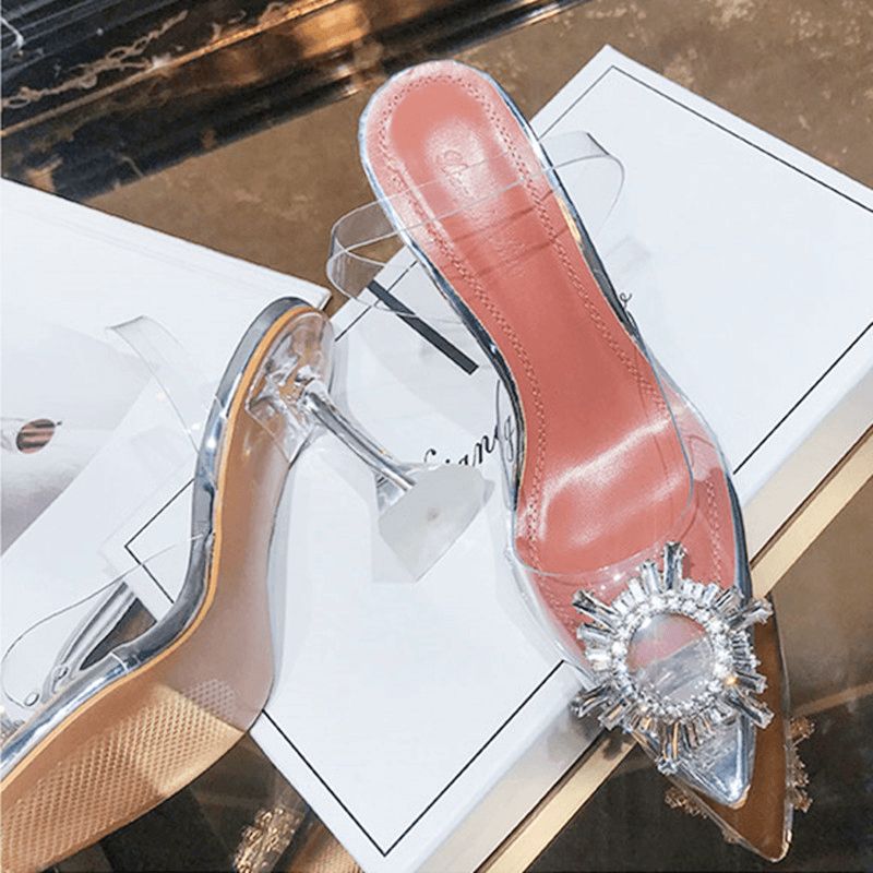 Dame Rhinestone Transparent Slingback Fashion Party Pumps Med Høye Hæler